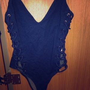 Denim body suit